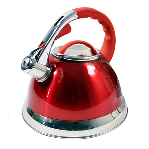 RED 3 LITRE STAINLESS STEEL WHISTLING KETTLE GAS & ELECTRIC HOBS 3L