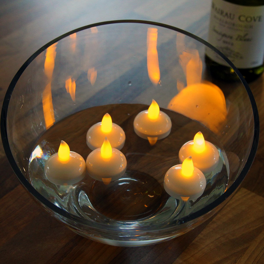 12 x WATERPROOF FLOATING FLICKERING AMBER LED MINI FAIRY TEA LIGHTS
