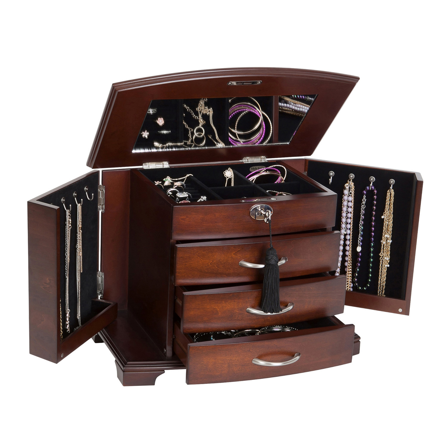 EXTRA LARGE MAHOGANY FINISH WOODEN JEWELLERY BOX REAL WOOD JEWELRY