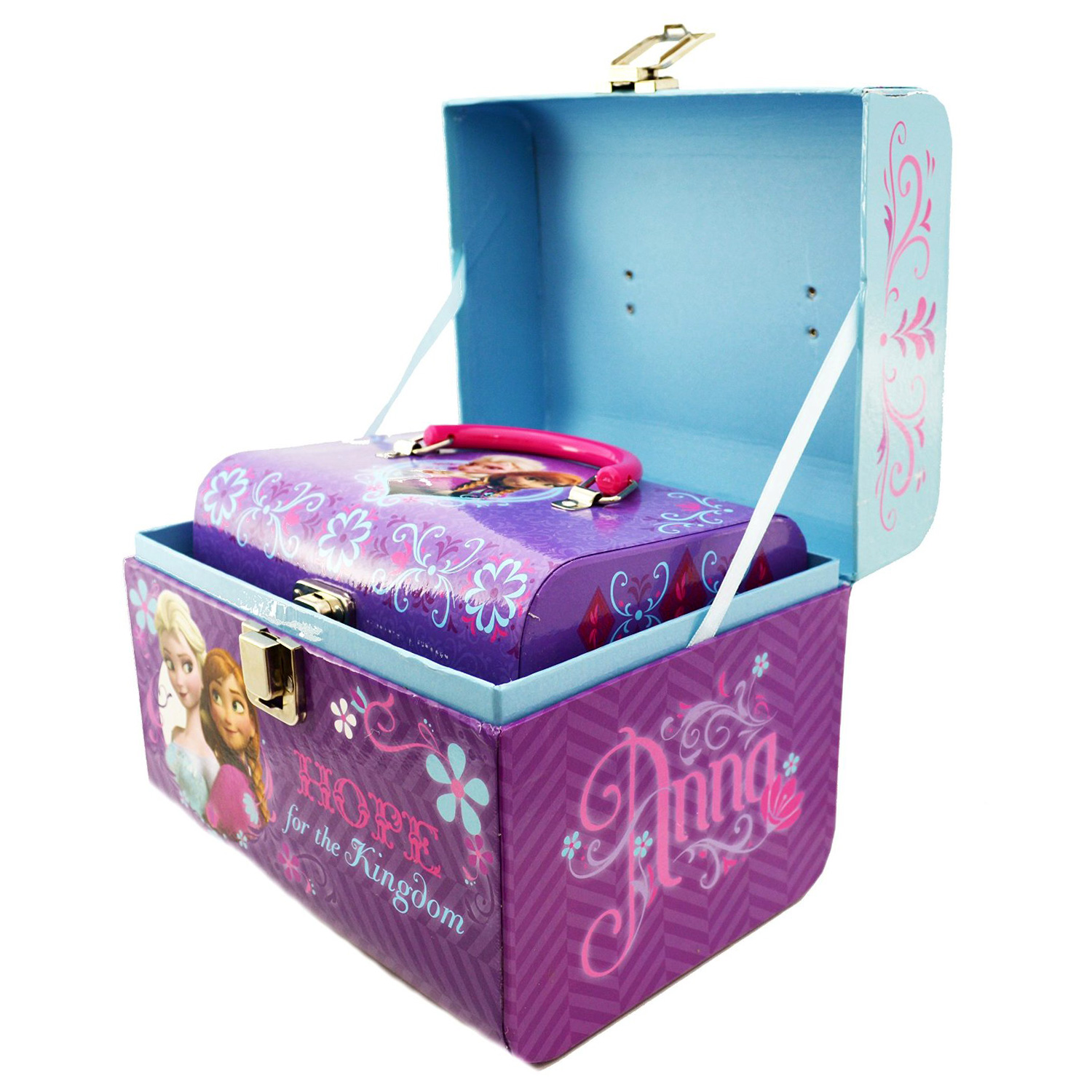 SET OF 2 GIRLS DISNEY FROZEN JEWELLERY & TRINKET BOXES TRAIN CARRY