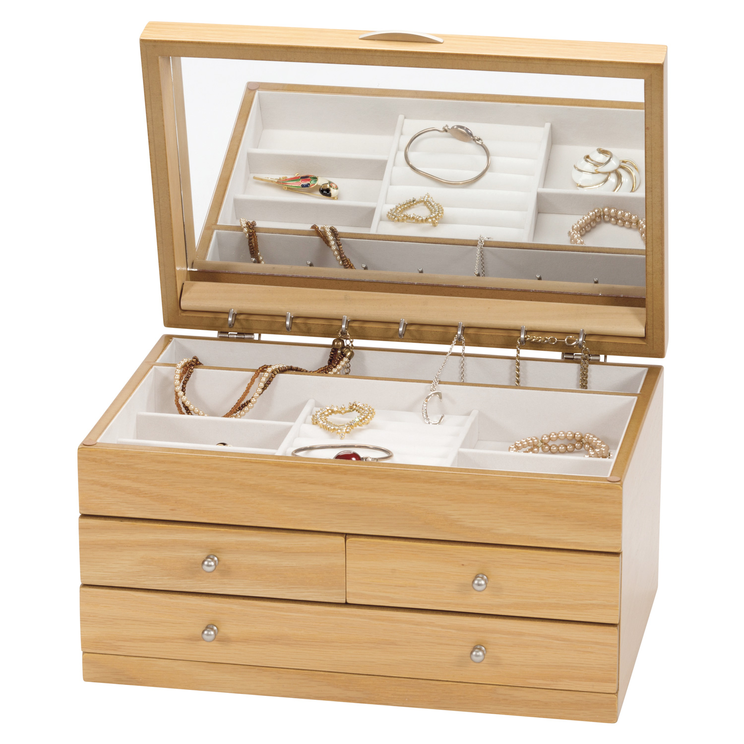 LARGE LIGHT OAK WOOD FINISH WOODEN JEWELLERY BOX BY MELE JEWELRY