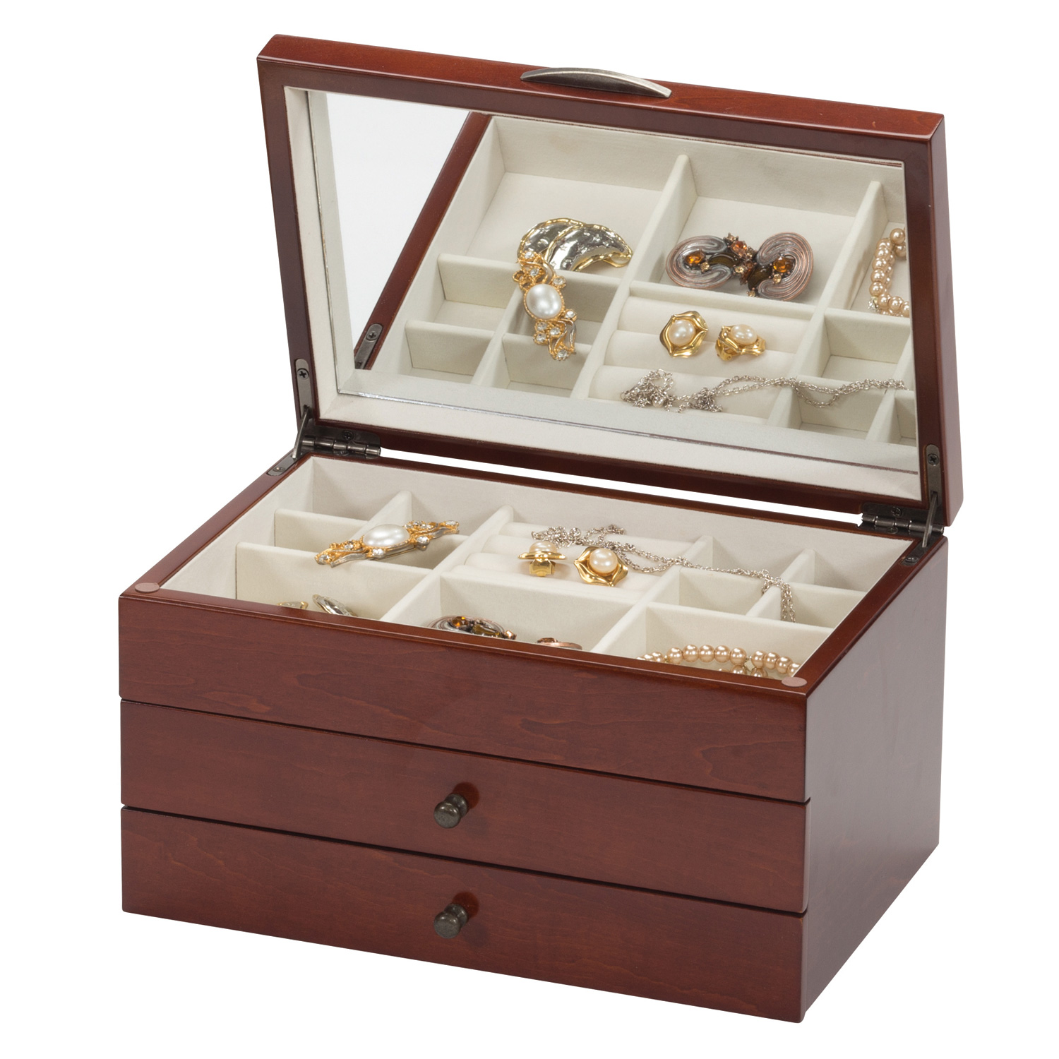 MAHOGANY WOOD FINISH WOODEN JEWELLERY BOX WITH DARK ROSE DESIGN JEWELRY